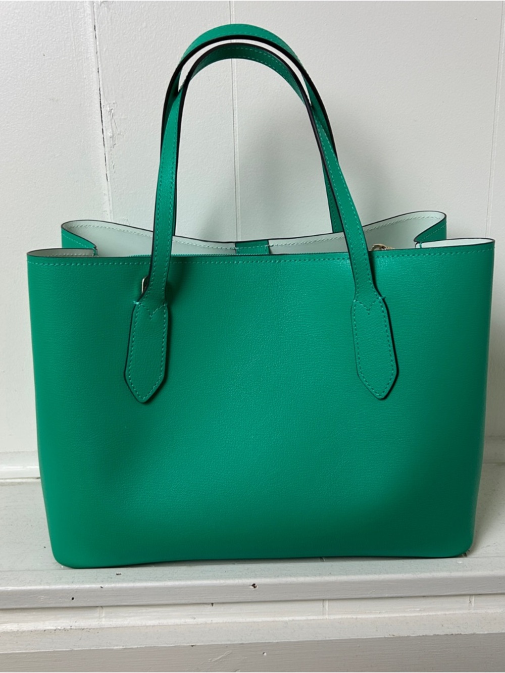 kate spade New York Harper Satchel Green Structured Leather Bag missing strap - Picture 2 of 11